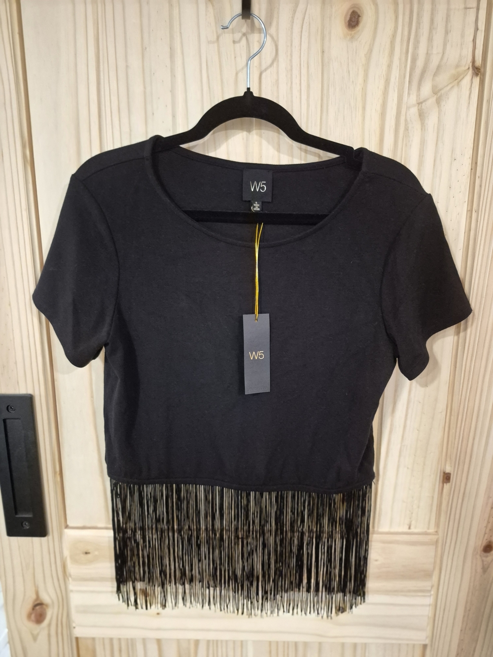W5 Black Fringe Hem Crop Top
